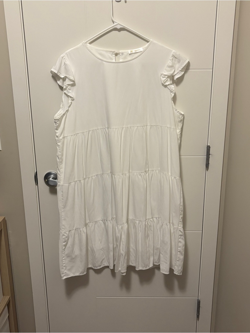 Girls' Cream Tiered Ruffle Sleeve Casual Dress
